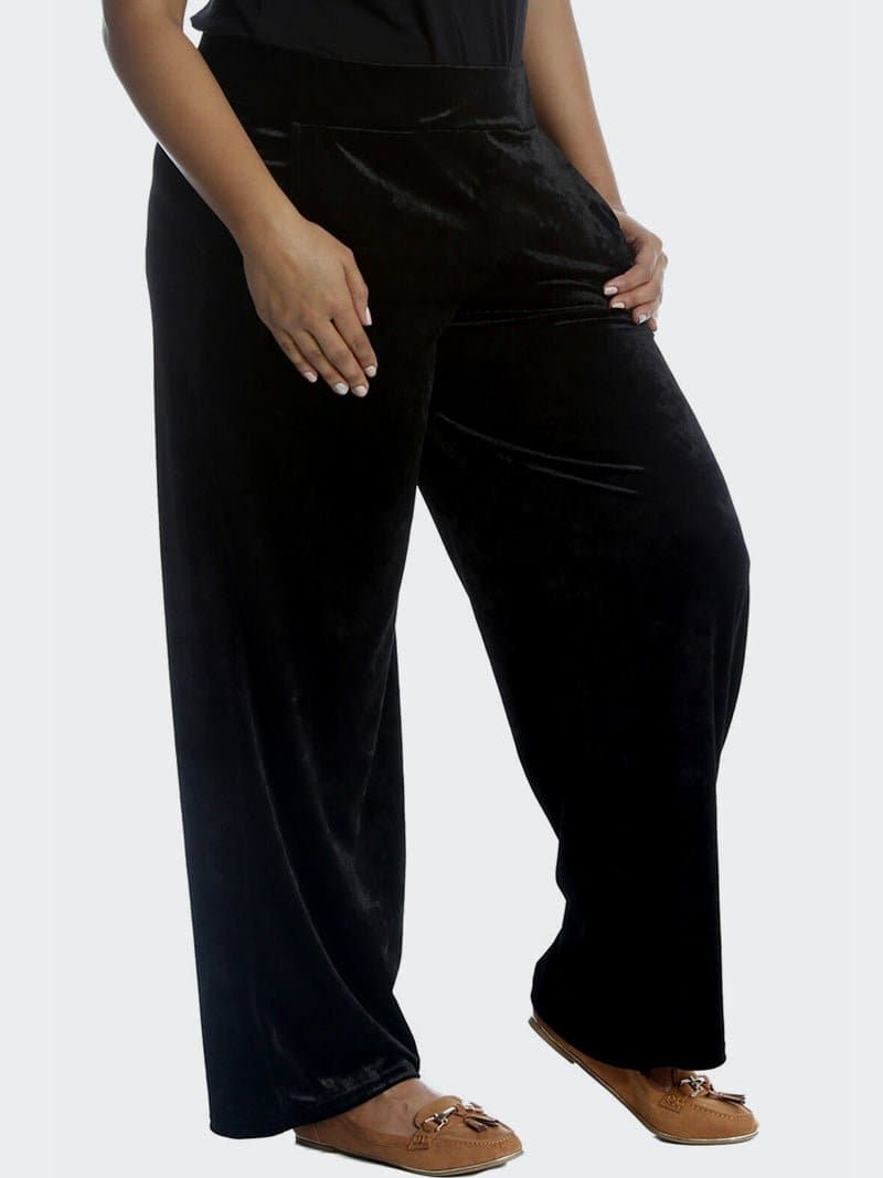 Womens Velvet Wide Flared Leg Pocket Palazzo Trouser - Remzs Fashion