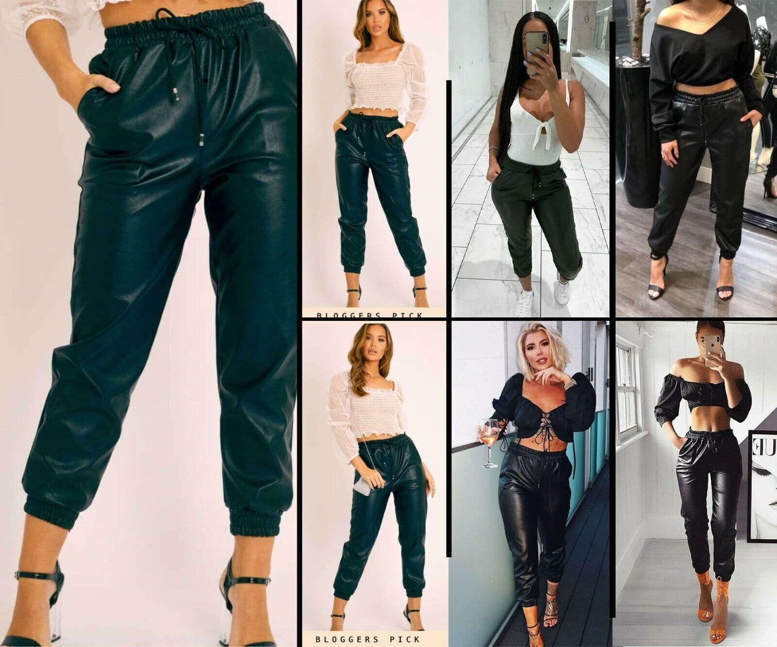 Women's Wet Look PU PVC Shiny Faux Leather Look Tie Up Pant Trouser Joggers S-L - Remzs Fashion